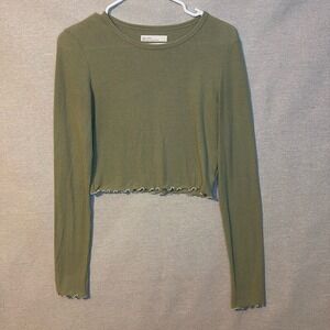 Oak & Fort Womens Crop Top Small Sage Rayon Polyester Spandex‎ Stretchy Soft